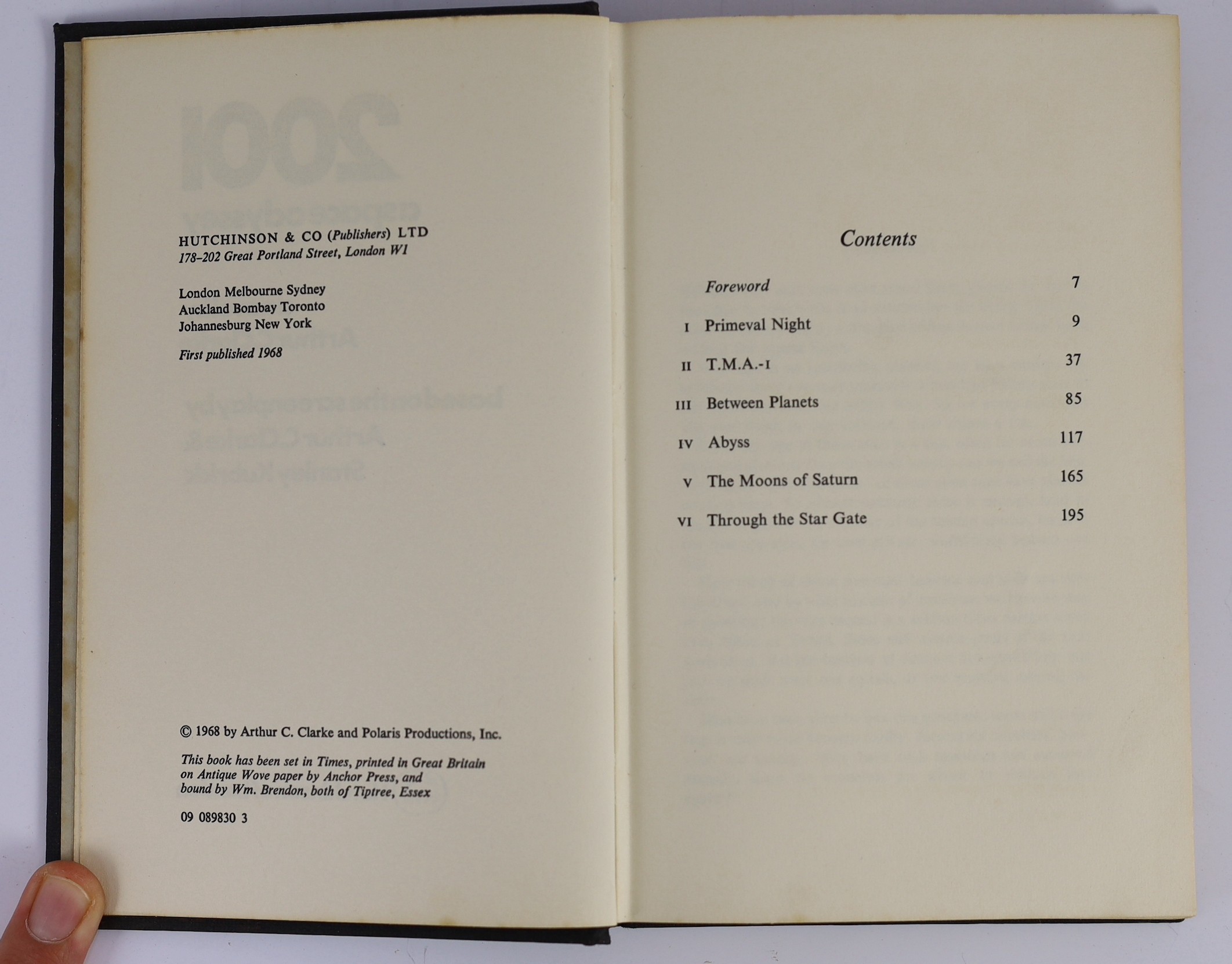 Clarke, Arthur - 2001 A Space Odyssey, 8vo, original black cloth with silver lettering to spine, Hutchison, London, 1968